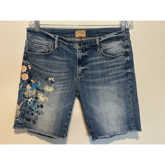 DRIFTWOOD Pants - Free People x Driftwood Brandi Denim Bermuda Shorts Sz 29 8.5" Embroidered Boho